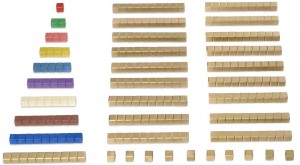 Montessori-Würfelmaterial zu den Seguintafeln.